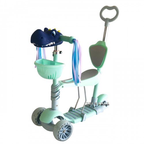 Самокат детский ScooteX Bambino 2020 с родительской ручкой и сиденьем Голубой