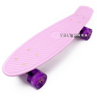 Скейт пенни борд SkateX Penny Classic LED розовый 22"