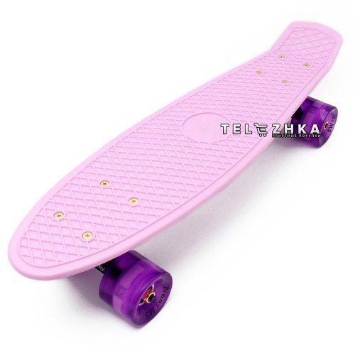 Скейт пенни борд SkateX Penny Classic LED розовый 22"