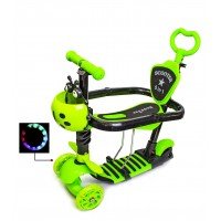 Самокат детский Scale Sports Kinder с сиденьем и родительской ручкой Божья коровка зеленый