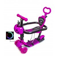 Самокат детский Scale Sports Kinder с сиденьем и родительской ручкой Божья коровка малиновый