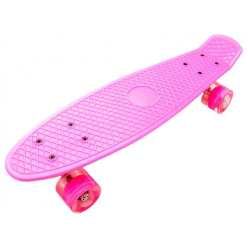 Скейт пенни борд SkateX Penny Classic LED светло-розовый 22"
