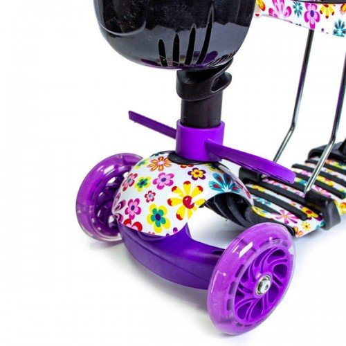 Самокат детский Scale Sports Junior с сиденьем и родительской ручкой Flowers