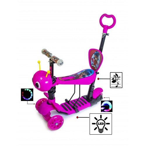 Самокат детский Scale Sports Junior с сиденьем и родительской ручкой Леди Баг и Супер кот