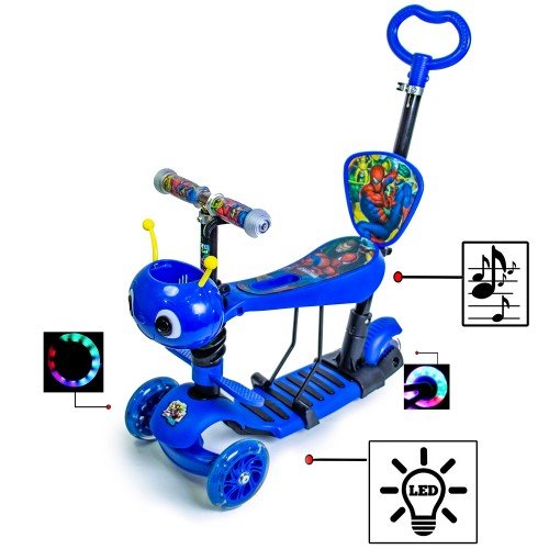 Самокат детский Scale Sports Junior с сиденьем и родительской ручкой Спайдермен