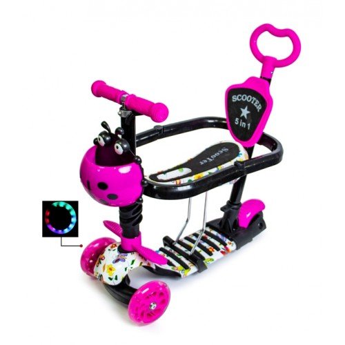 Самокат детский Scale Sports Kinder с сиденьем и родительской ручкой Божья коровка Бабочки