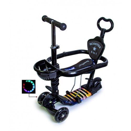 Самокат детский Scale Sports Kinder с сиденьем и родительской ручкой Божья коровка Космос