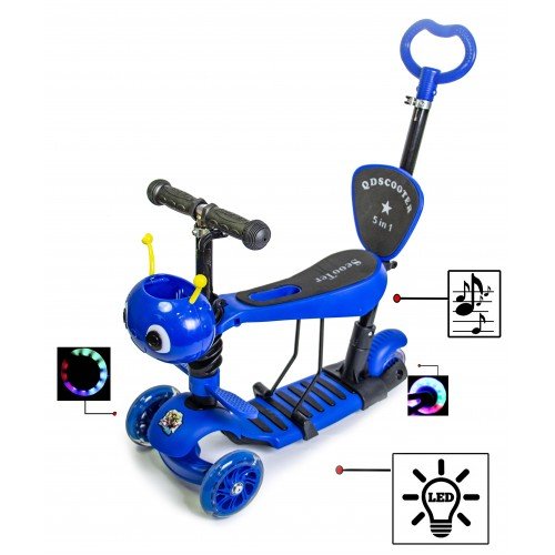 Самокат детский Scale Sports MiniBug с сиденьем и родительской ручкой синий