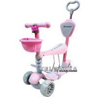 Самокат детский Maraton Tucson 2020 с родительской ручкой и сиденьем Розовый