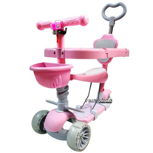 Самокат детский ScooteX Childex 2020 с родительской ручкой и сиденьем розовый