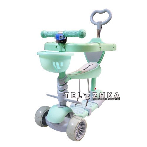 Самокат Maraton Sigma 2020 с сиденьем и родительской ручкой Божья коровка морская волна