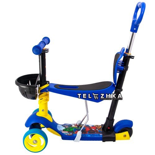 Самокат детский ScooteX Dual 5 in 1 герои Marvel с родительской ручкой и сиденьем