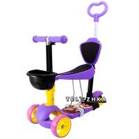 Самокат детский ScooteX Dual 5 in 1 Принцессы родительской ручкой и сиденьем