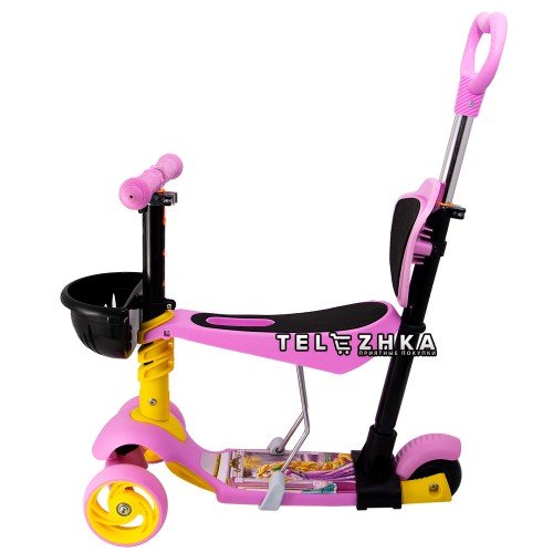 Самокат детский ScooteX Dual 5 in 1 Рапунцель с родительской ручкой и сиденьем