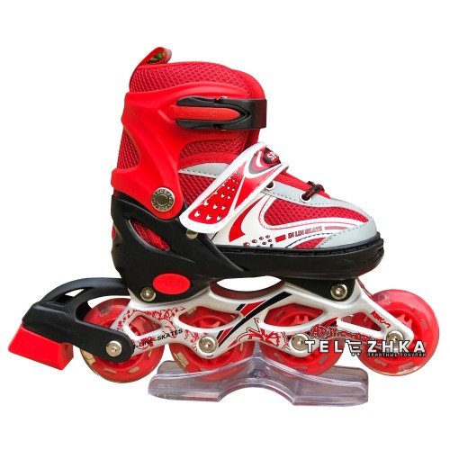 Ролики раздвижные SkateX Combo Kit 34-37 с комплектом защиты Красный