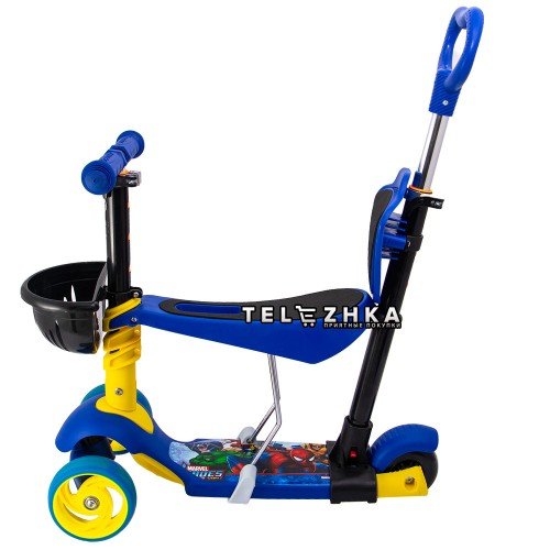 Самокат детский Maraton 3D Swift 5 in 1 герои Marvel с родительской ручкой и сиденьем