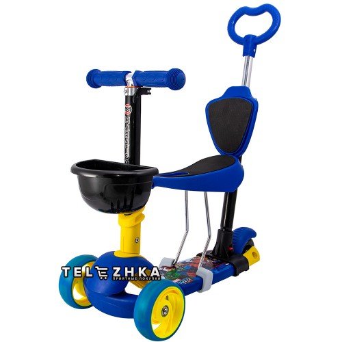 Самокат детский Maraton 3D Swift 5 in 1 герои Marvel с родительской ручкой и сиденьем