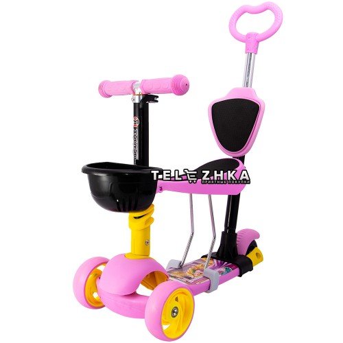 Самокат детский Maraton 3D Swift 5 in 1 Рапунцель с родительской ручкой и сиденьем