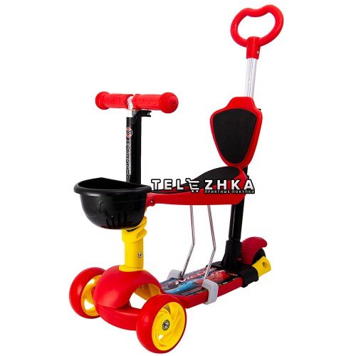 Самокат детский Maraton 3D Swift 5 in 1 Тачки с родительской ручкой и сиденьем