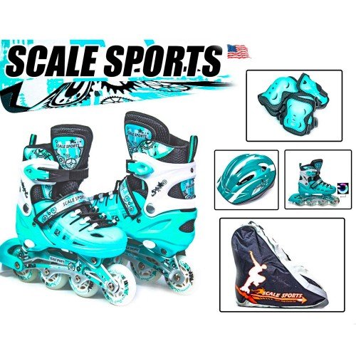 Роликовые коньки раздвижные Scale Sports Combo 28-33 с комплектом защиты мятные