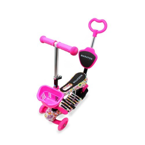 Самокат детский Maraton Scooter Fly с родительской ручкой и сиденьем розовый
