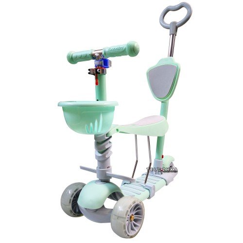 Самокат детский ScooteX Nenos с родительской ручкой и сиденьем морская волна