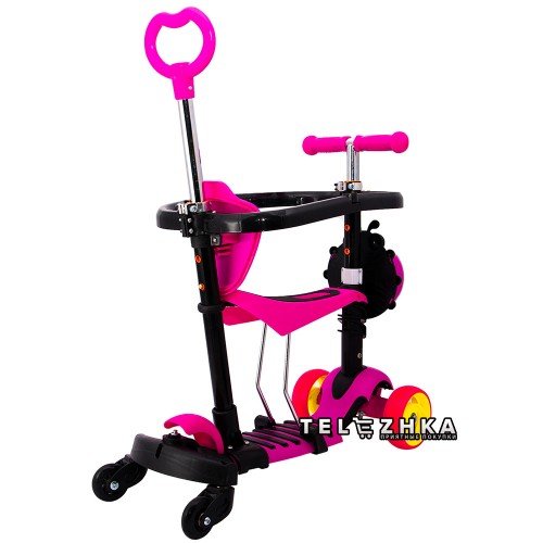 Самокат Maraton Onex Plus New с сиденьем и родительской ручкой Божья коровка зеленый