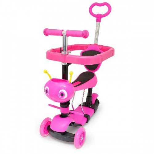 Самокат Maraton Onex Plus с сиденьем и родительской ручкой Божья коровка Розовый