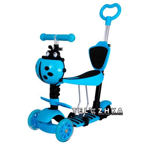 Самокат Maraton Swift с сиденьем и родительской ручкой Божья коровка синий