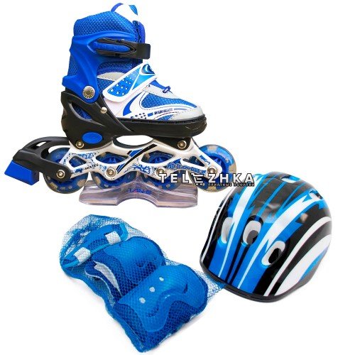 Ролики раздвижные SkateX Combo Kit Led 34-37 с комплектом защиты Синий