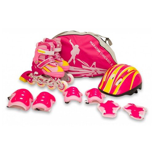Ролики раздвижные Maraton Combo 2020 28-33 с комплектом защиты Малиновый