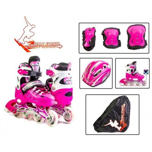 Роликовые коньки раздвижные Scale Sports Combo 34-37 с комплектом защиты розовый