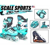 Роликовые коньки раздвижные Scale Sports LF 905 Kit 34-37 с комплектом защиты бирюзовый